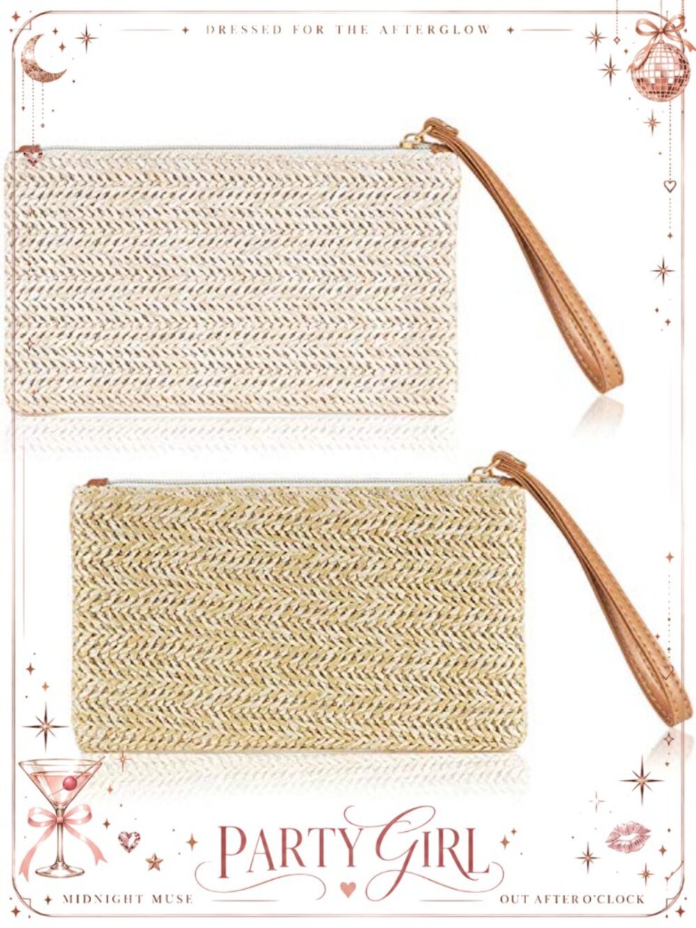 Straw Clutch Wristlet Set 2 Pieces Bohemian Beach Summer Handbags